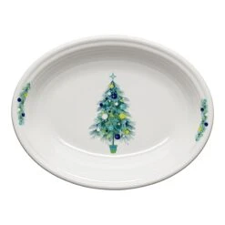 Fiesta Blue Christmas Tree On White Medium Oval Platter