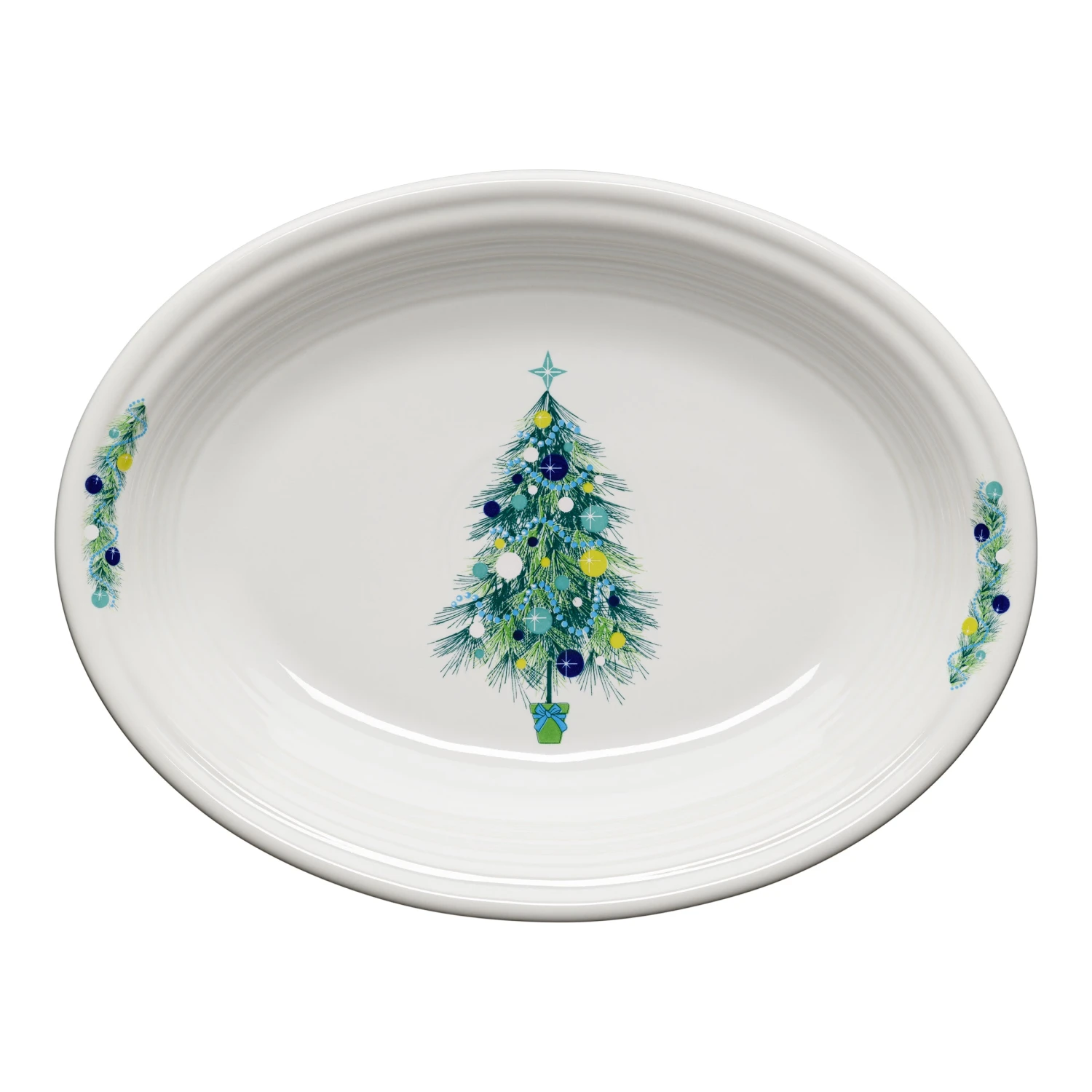 Fiesta Blue Christmas Tree On White Medium Oval Platter 3 Fiesta Blue Christmas Tree On White Medium Oval Platter